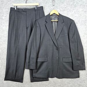 Bill Blass Charcoal Pinstriped 2-Pc Suit 44R Coat 35x27.5 Pants POCKET ISSUE
